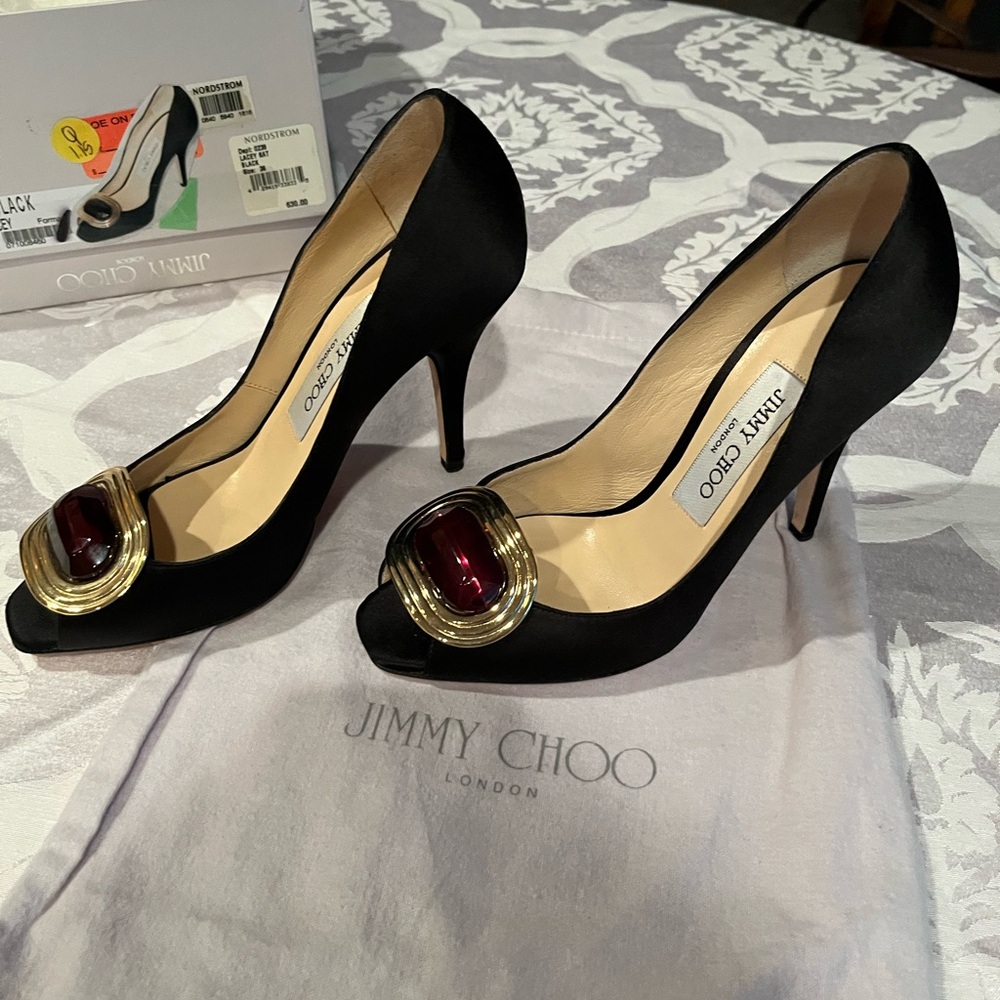 Jimmy Choo Black and Gold Stiletto Heels